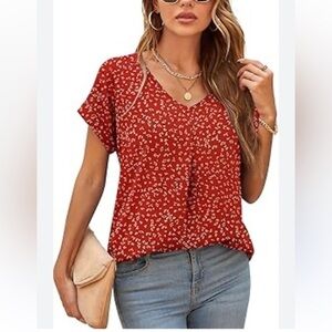 Alfani White and Orange Flutter Sleeve Blouse Relaxed Fit